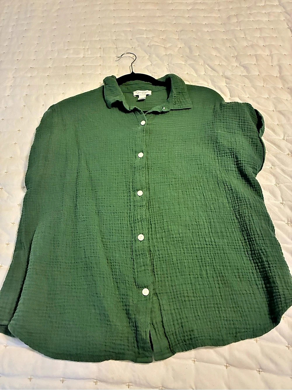 Jessica Simpson Textured Button Down Shirt in Green Size Large